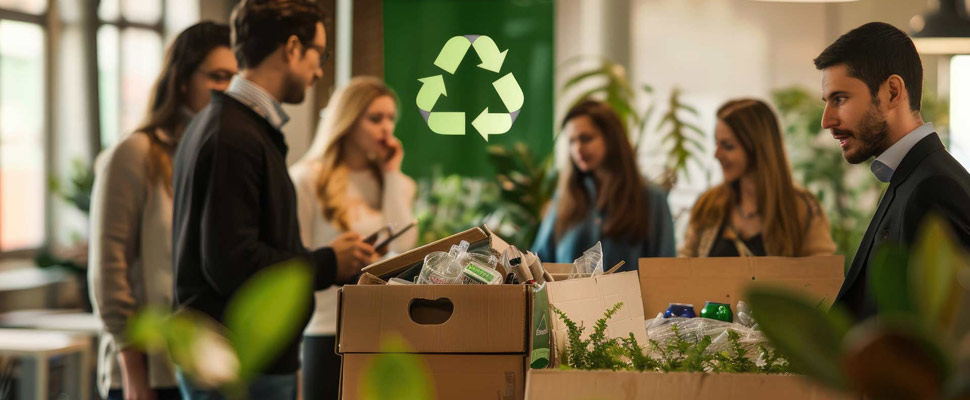 Green Recycling Symbol in Modern Office Green Recycling Symbol in Modern Office