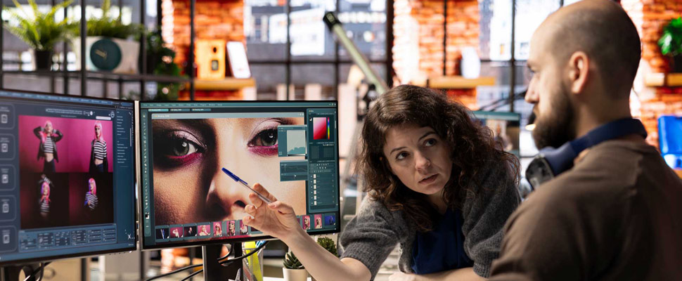 Photographers team collaborate on AI generated content using text to image tools