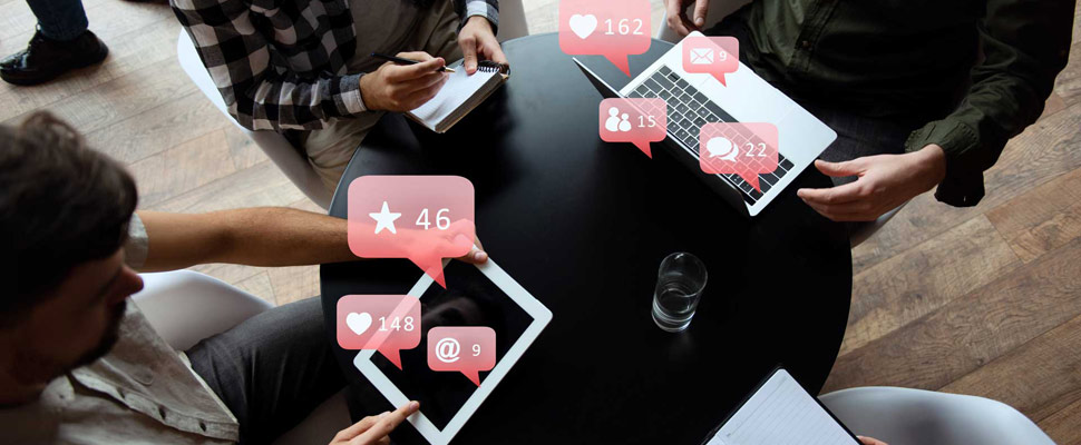 Business friends chat with his friend through laptop