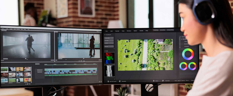 Video editor editing audio film montage